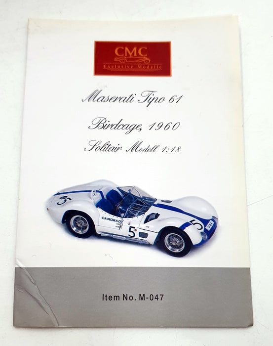 CMC 1/18 Scale Diecast M-047 - 1960 Maserati Tipo 61 Birdcage Nurburgring