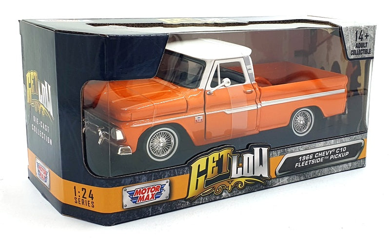 Motor Max 1/24 Scale 79034 - 1966 Chevvy C10 Fleetside Pickup - Orange/White