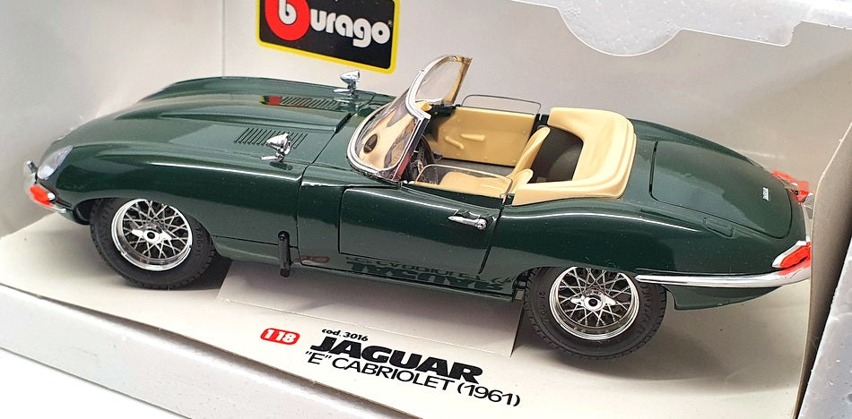 1961 Jaguar E Type Convertible Green 1/18 Diecast Model Car by Bburago 