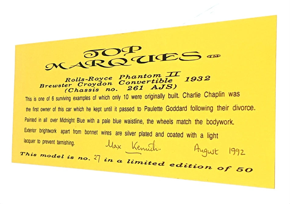 Top Marques 1/43 Scale GS3 - 1932 Rolls Royce Phantom II - Blue