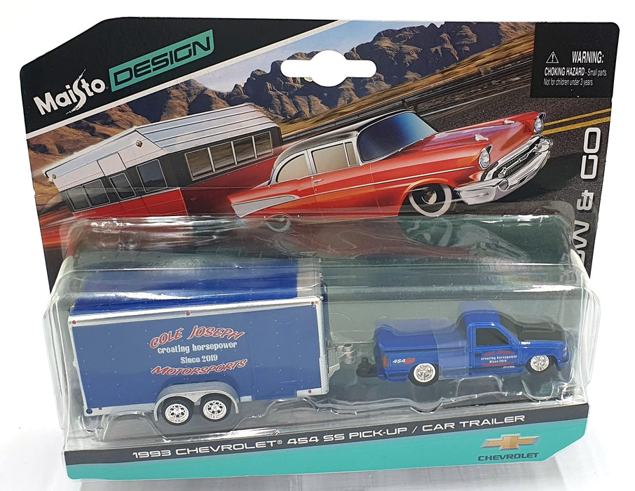 Maisto 1/64 Scale Diecast 15368 1993 Chevrolet 454 SS Pick Up/Car Trailer