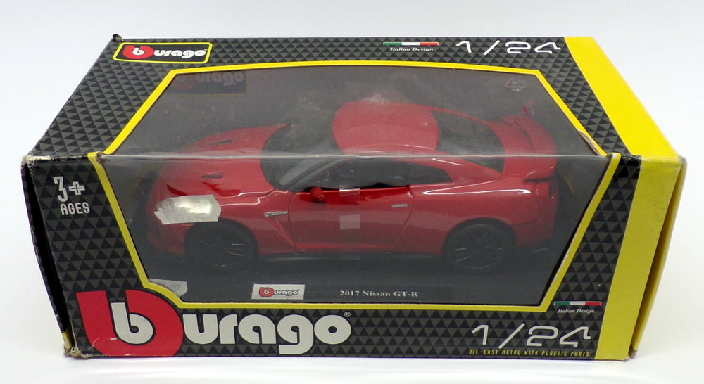 Burago 1/24 Scale Metal Model Car - 18-21082 - 2017 Nissan GT-R - Red