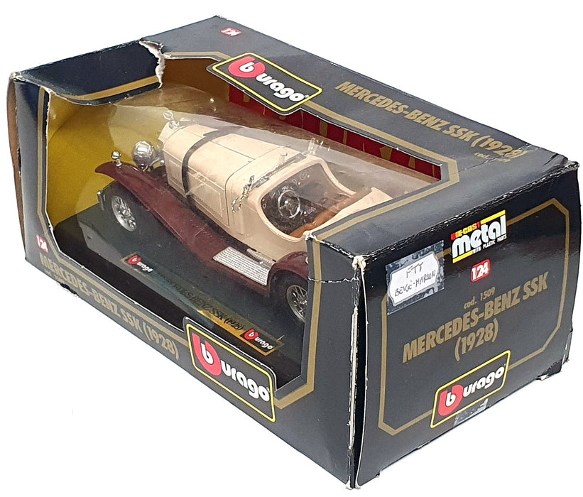 Burago 1/24 Scale 1509 - 1928 Mercedes Benz SSK - Beige/Maroon