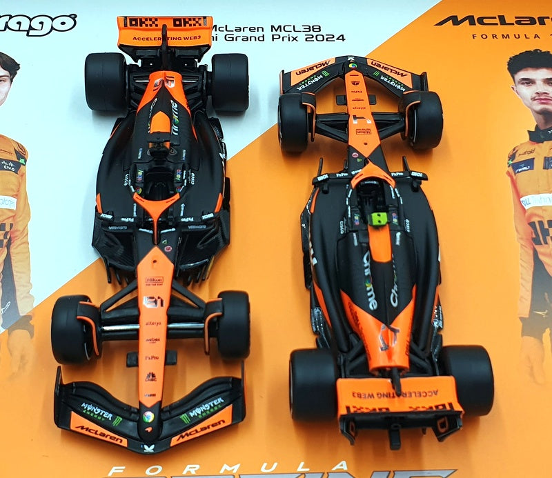 Burago 1/43 Scale 18-38109 McLaren F1 MCL38 Miami GP 2024 #4 #81 Norris Piastri