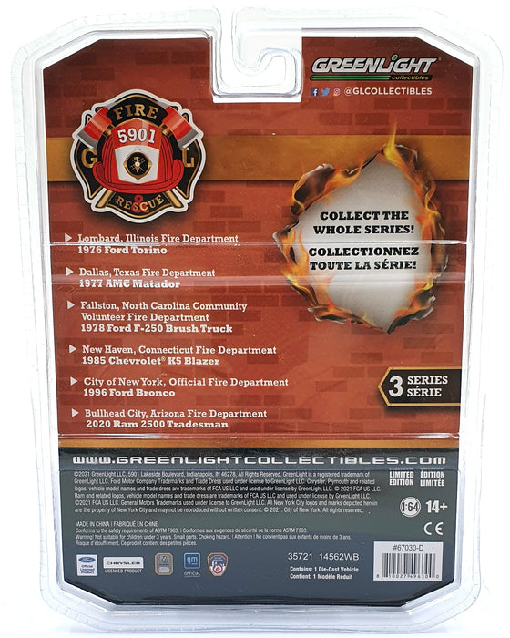 Greenlight 1/64 Scale 67030-D 1985 Chevrolet K5 Blazer Fire Department SUV