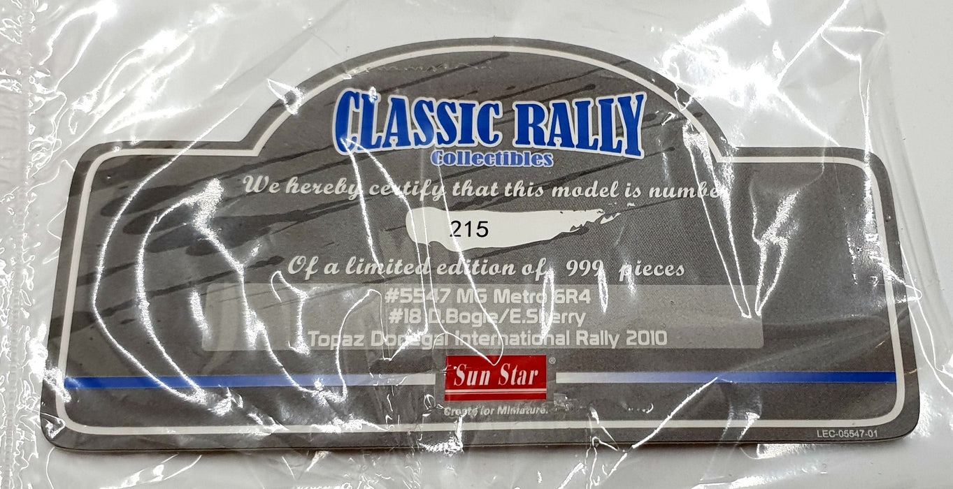 Sun Star 1/18 Scale 5547 - MG Metro 6R4 #18 Topaz Donegal Rally 2010