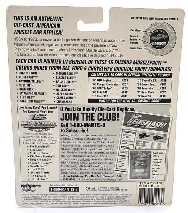 Johnny Lightning 1/64 Scale 200-170 - Muscle Cars 1970 Mustang Boss 302 - Red