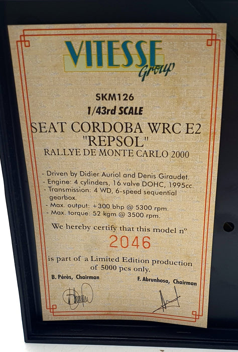 Skid 1/43 Scale SKM126 - Seat Cordoba WRC E2 #7 Monte Carlo Rally 2000