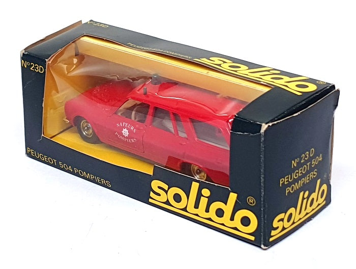 Solido 1/43 Scale No. 23D - Peugeot 504 Pompiers Fire Vehicle - Red