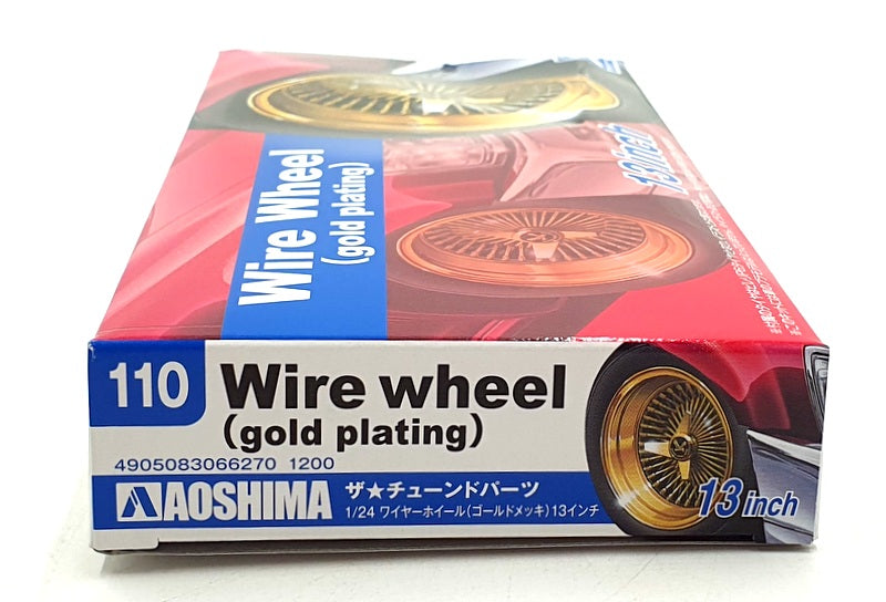 Aoshima 1/24 Scale Four Wheel Set 66270 - Wire Wheel Gold Plating 13 Inch