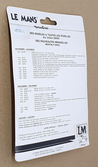 LM Le Mans Miniatures 1/87 Scale Kit 187011 - Jaguar XJR #4 Champion 1991