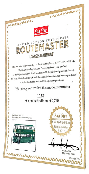 Sun Star 1/24 Scale 2912 AEC RMC Green Line Routemaster London Bus 715 Guildford