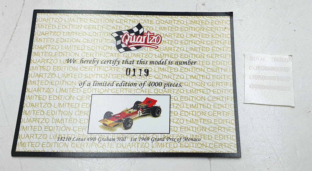 Quartzo 1/18 Scale Diecast 18210 - F1 Lotus 49B 1st #1 G.Hill Monaco GP 1969