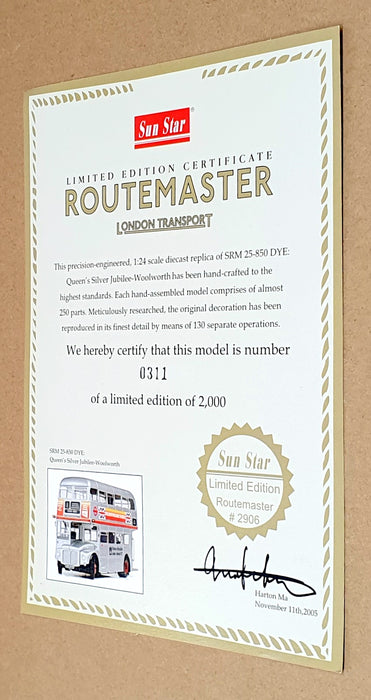 Sun Star 1/24 Scale 2906 SRM 25-850 DYE Queen's Silver Jubilee-Woolworth RM Bus