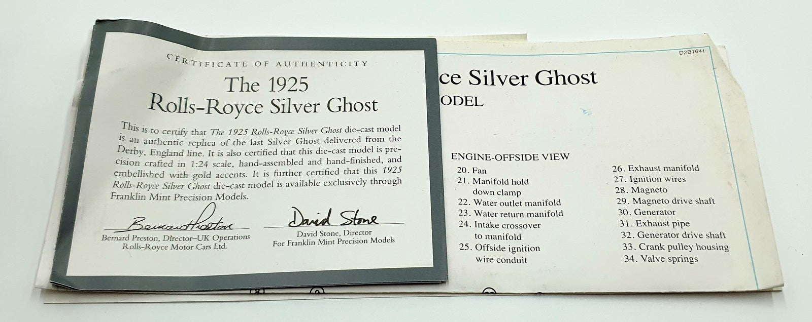 Franklin Mint 1/24 Scale B11RS11 - 1925 Rolls Royce Silver Ghost - Silver/Black