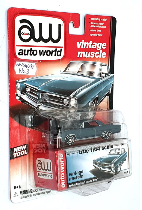 Auto World 1/64 Scale AW64032 No. 3 - 1964 Pontiac Grand Prix - Met. Blue