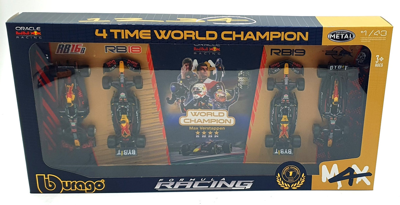 Burago 1/43 Scale 18-38213 - Red Bull  4x World Champion Racing F1 Cars #1 #33