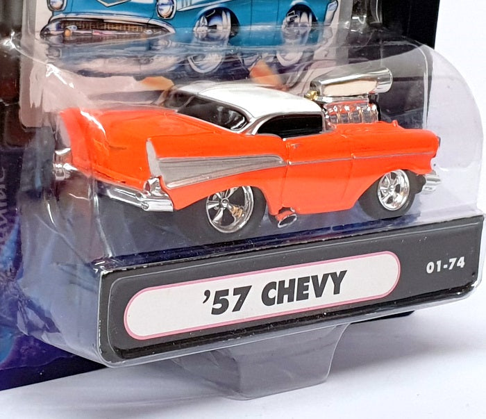 Muscle Machines 1/64 Scale 71161 01-74 - 1957 Chevrolet Chevy - Orange/White