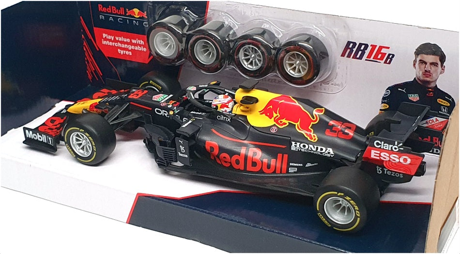 Burago 1/24 Red Bull Toy Tyre Changing Racing Car (2021) Verstappen Playset  - Wonderland Models, B18-28015V