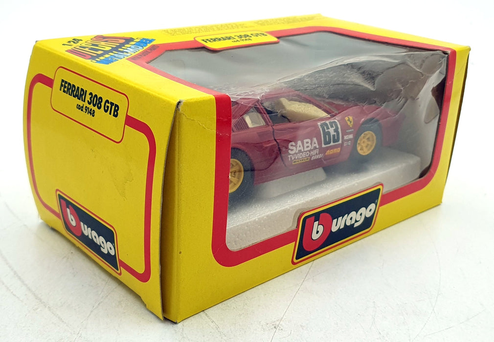 Burago 1/24 Scale Diecast 9148 - Ferrari 308 GTB Race Car #63 - Red