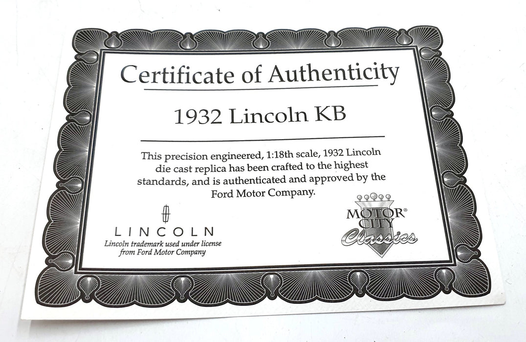 Motor City Classics 1/18 Scale Diecast 73005 - 1932 Lincoln KB - Met Brown
