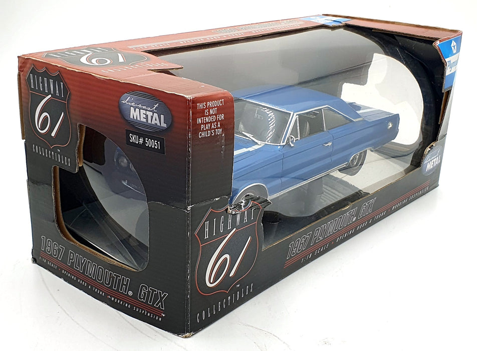 Highway 61 1/18 Scale Diecast 50051 1967 Plymouth GTX Blue White Stripes