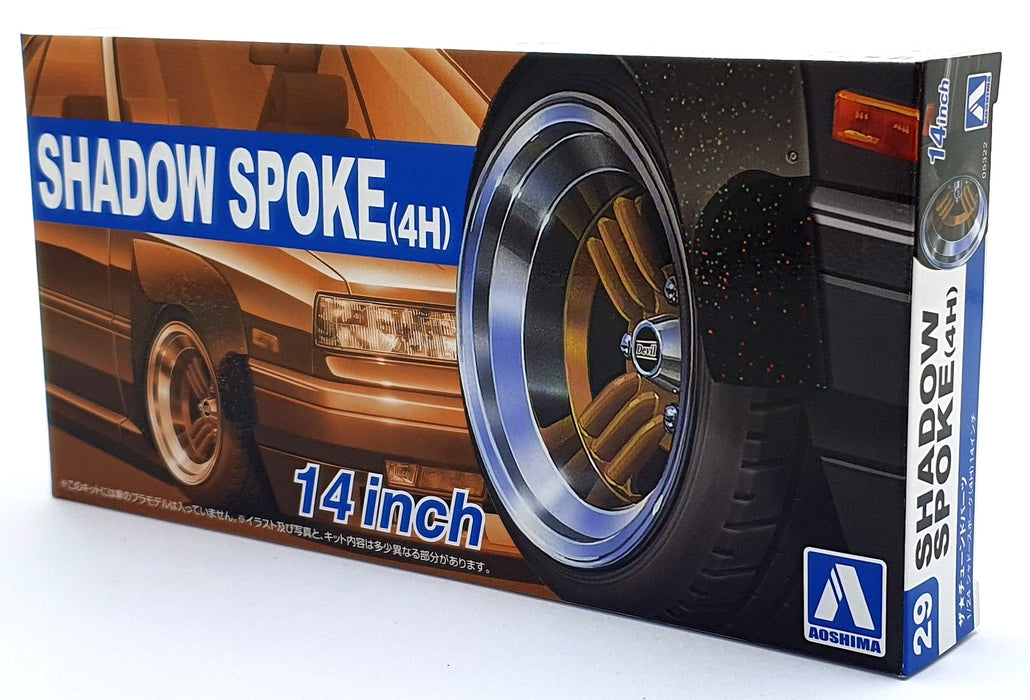 Aoshima 1/24 Scale 05322 - Shadow Spoke (4H) 14' Wheels & Tyres Set #29