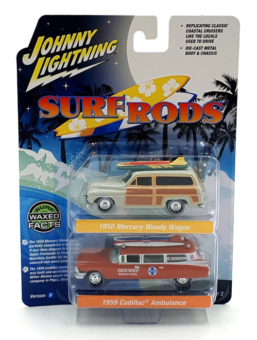 Johnny Lightning 1/64 Scale JLPK022 Surf Rods - Mercury/ Cadillac - Grey/ Orange