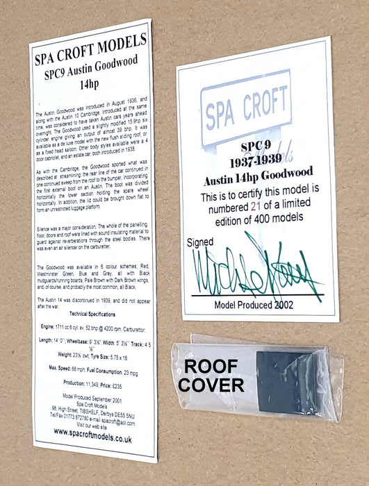 Spa Croft Models 1/43 Scale SPC9 - 1937-39 Austin 14hp Goodwood