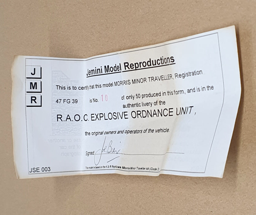 Jemini 1/43 Scale JSE003 Morris Minor Traveller RAOC Bomb Disposal - Tundra/Red