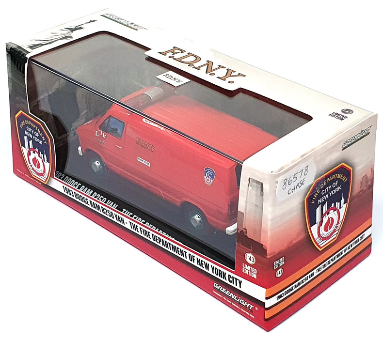 Greenlight 1/43 Scale 86578 - 1983 Dodge RAM B250 Van F.D.N.Y. - Red CHASE