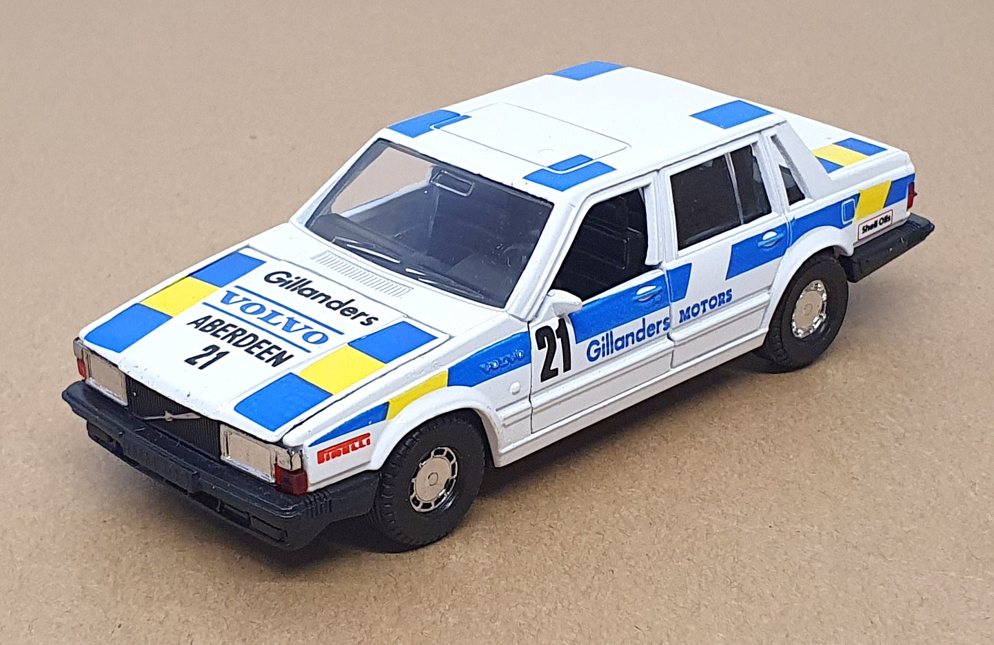 Corgi 13cm Long Diecast C435/2 - Volvo 760 Turbo Racer #21 - White/Blue/Yellow