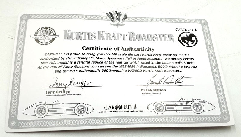 Carousel 1 1/18 Scale Diecast #4505 - 1955 Indianapolis 500 #16 K.Kraft Roadster