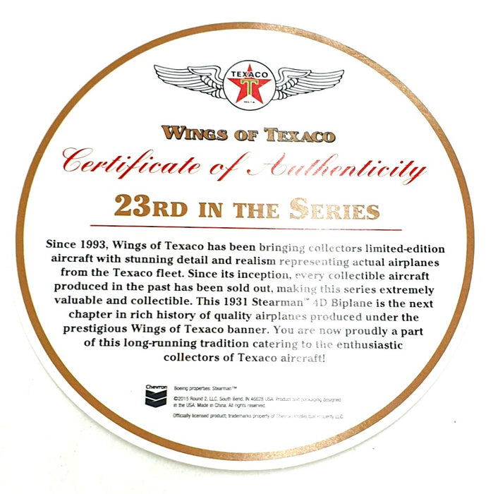 Wings Of Texaco 1/38 Scale Model Aircraft CP7301 - 1931 Stearman 40 Biplane