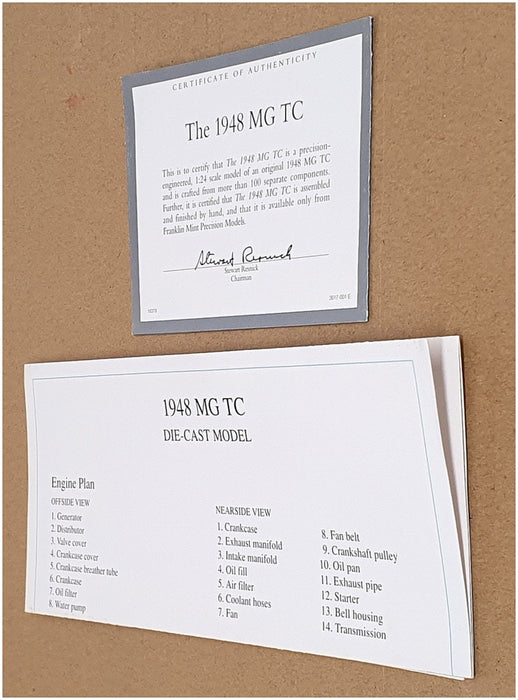 Franklin Mint 1/24 Scale Diecast B11TV80 - 1948 MG TC Roadster - Red