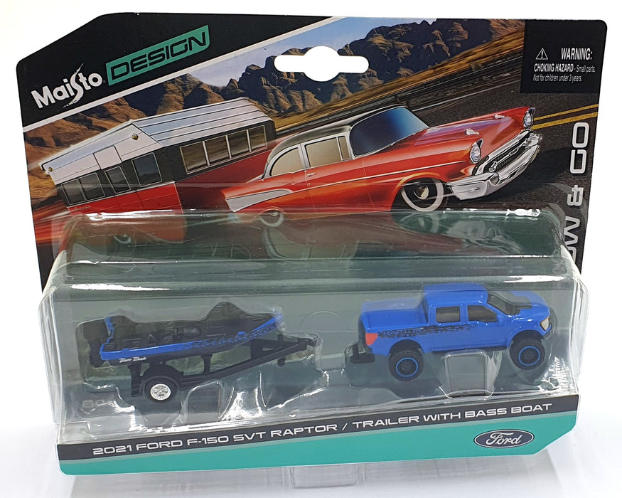 Maisto 1/64 Scale Diecast 15368 '21 Ford F-150 SVT Raptor/Trailer with Bass Boat
