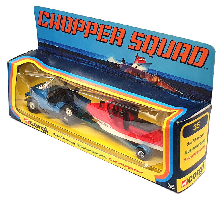Corgi 22cm Long Original Diecast No. 35 - Chopper Squad Surf Recue Jeep & Boat