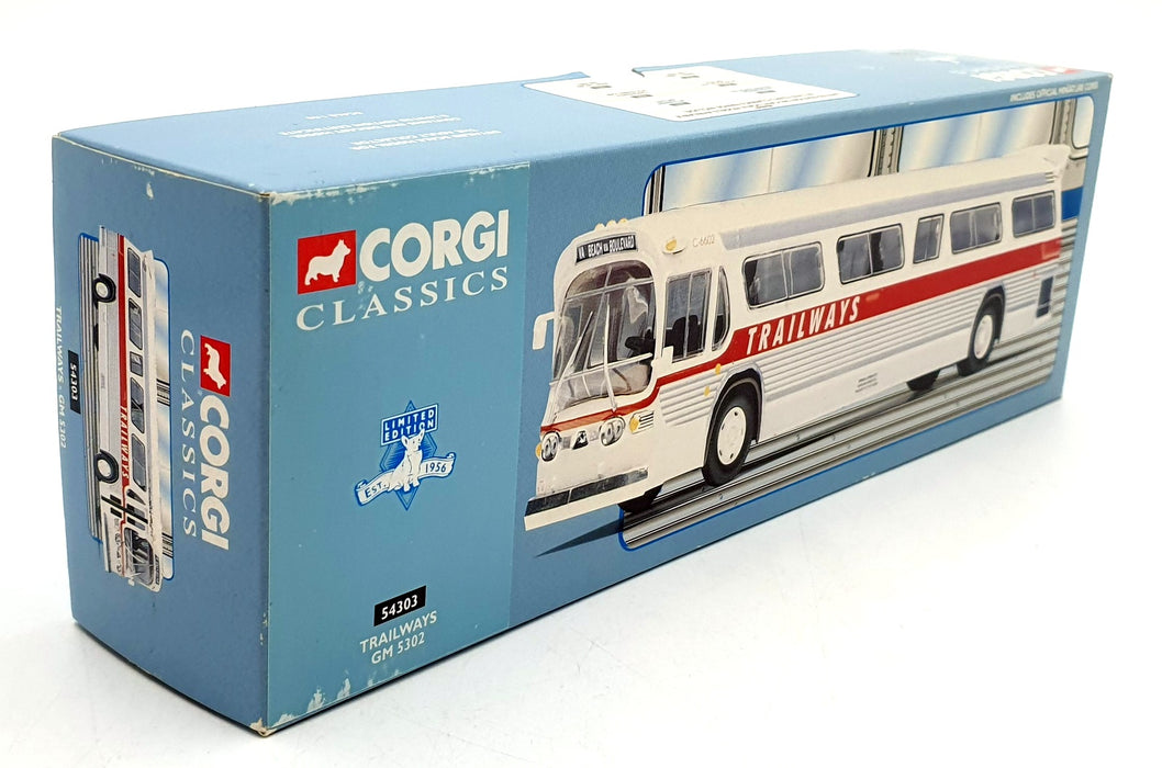 Corgi 1/50 Scale Diecast 54303 - Trailways GM 5302 Coach - White/Silver