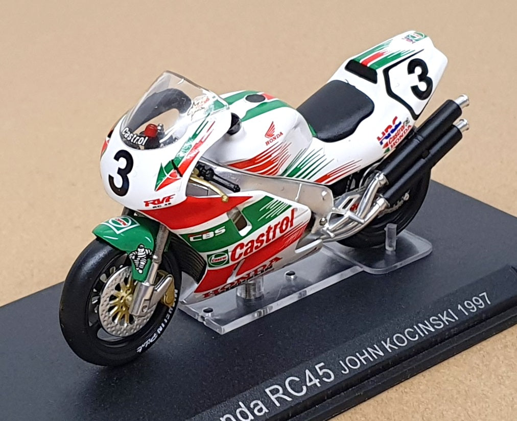 Altaya 1/24 Scale AMB02B - Honda RC45 #3 John Kocinski 1997 - White/Green/Red