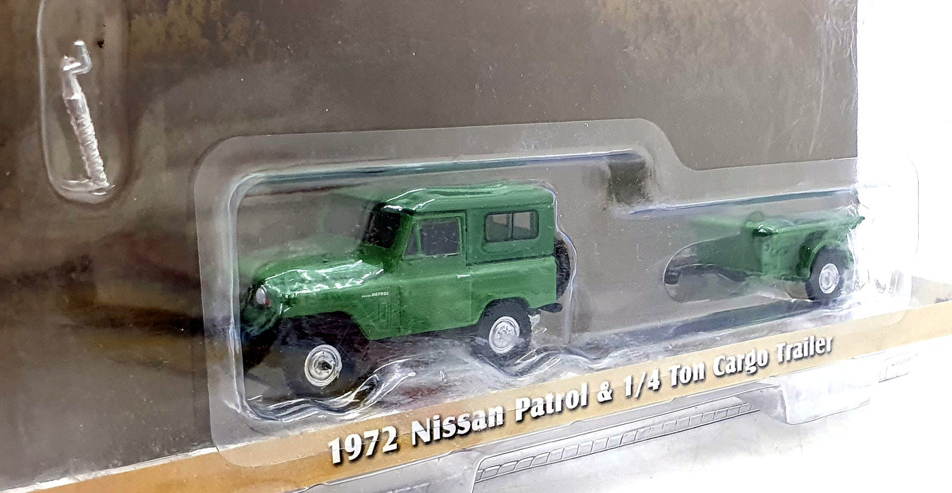 Greenlight 1/64 Scale 32250-A 1972 Nissan Patrol &1/4 Ton Cargo Trailer - Green