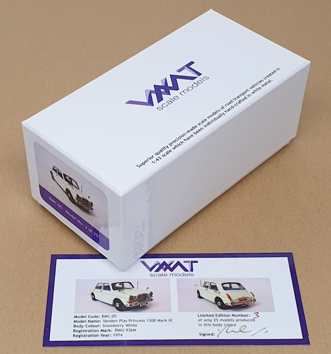 WMT 1/43 Scale BMC05 1974 Vanden Plas Princess 1300 Mk3 Snowberry White 1 Of 25