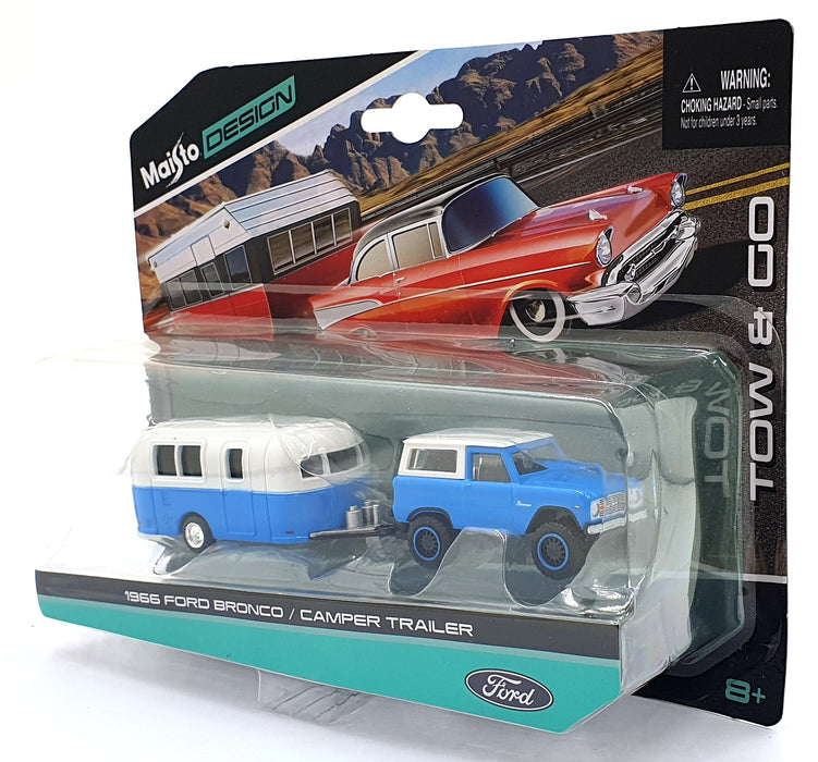 Maisto 1/64 Scale Diecast 15368 1966 Ford Bronco/Camper Trailer - Blue