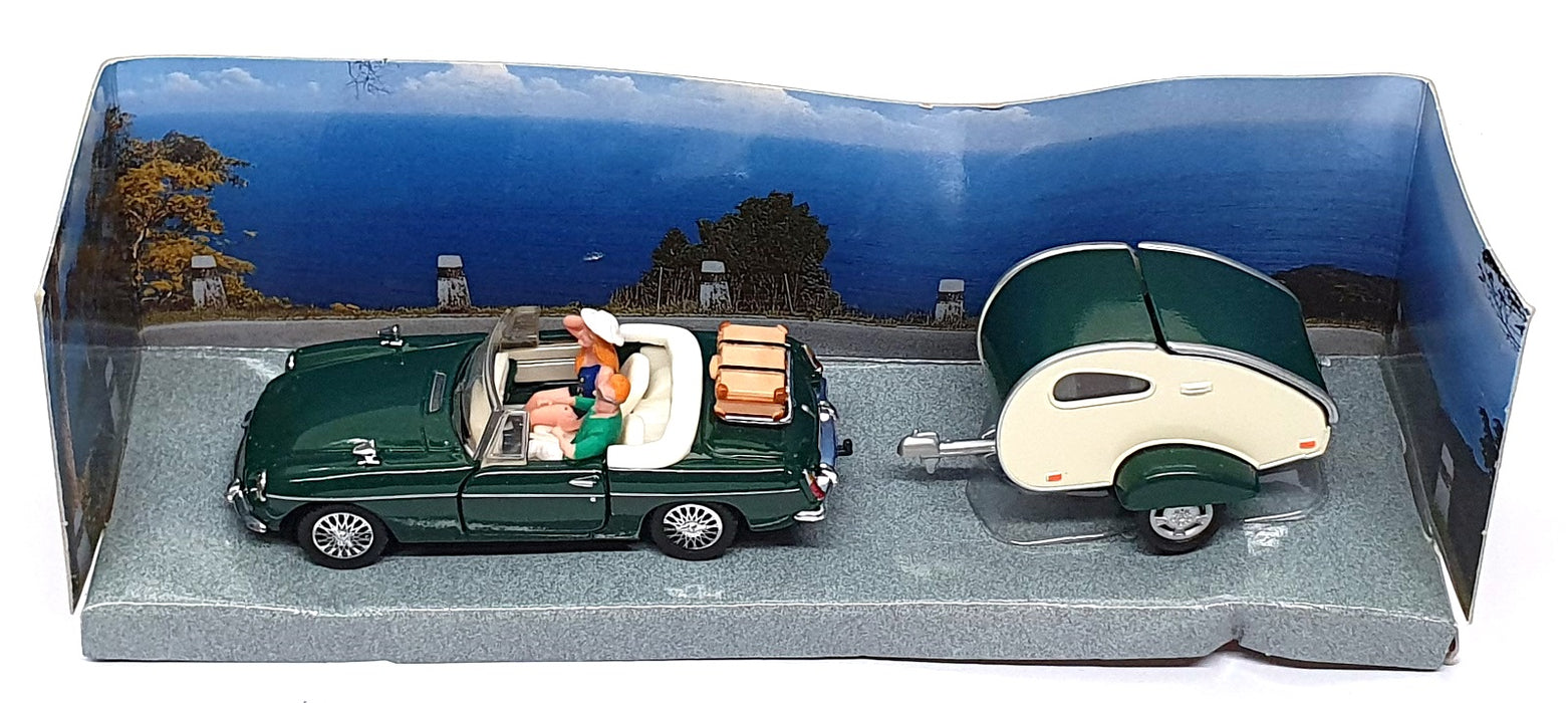 Schuco 1/43 Scale 331 5075 - MGB Roadster & Caravan Trailer - Green