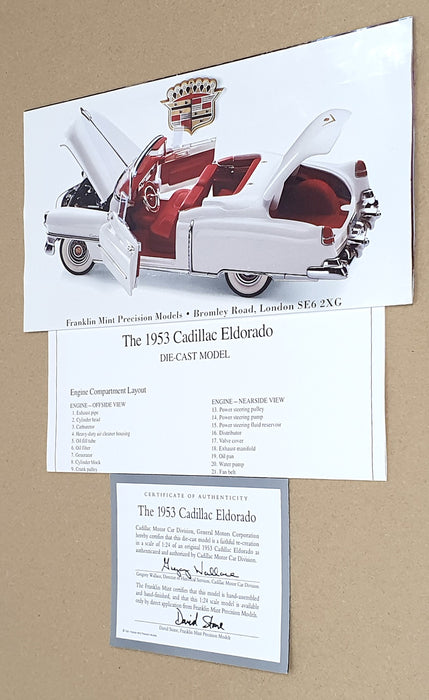 Franklin Mint 1/24 Scale Diecast 19626A - 1953 Cadillac Eldorado - White