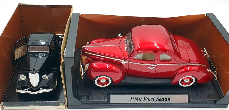 Motor Max 1/18-24 Scale 75152 - 1940 Ford Sedan Red - 1934 Ford Coupe Black