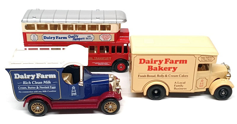 Lledo Diecast L3P03 - Dairy Farm 3 Piece Bus & 2 Vans Set