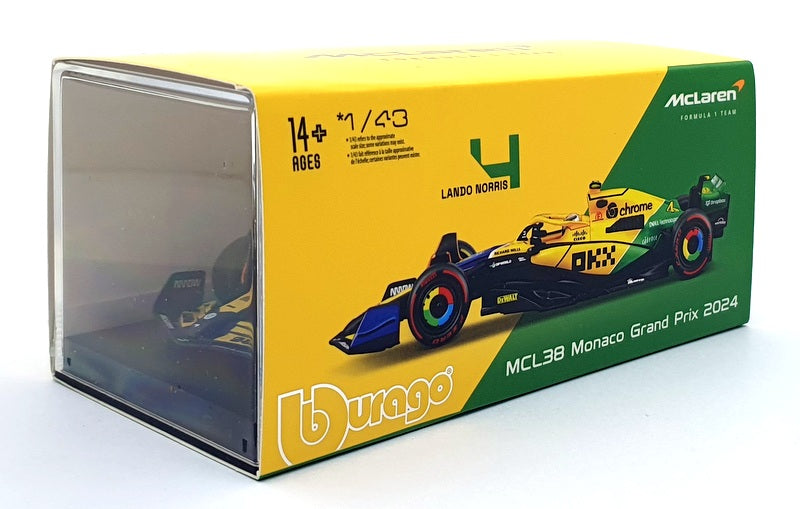 Burago 1/43 Scale 18-38215NS - McLaren MCL38 #4 Monaco Grand Prix 2024 - Norris