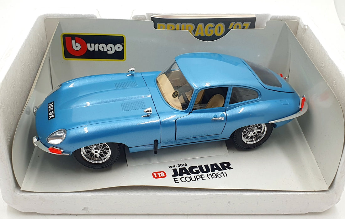 Burago 1/18 Scale Diecast 3018 - Jaguar E Type Coupe 1961 - Blue