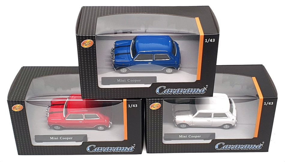 Cararama 1/43 Scale 4-41350 - 3 Mini Cooper Set The Italian Job - Red/White/Blue