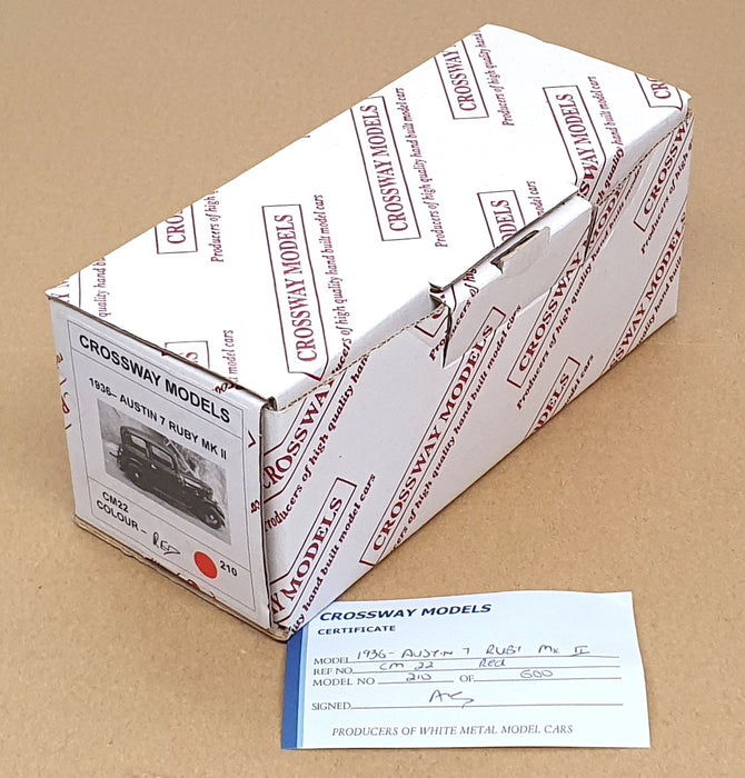 Crossway Models 1/43 Scale CM22 - 1936 Austin 7 Ruby Mk II - Red